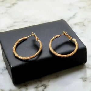 Gold Plated Textured Hoop Earrings